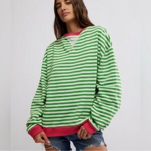 NWOT Free People We The Free Classic Striped Oversized Crewneck - Sz Large